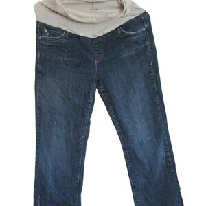 Pull on Distressed Maternity Jeans Womens Size M Blue Denim Straight Leg Elastic